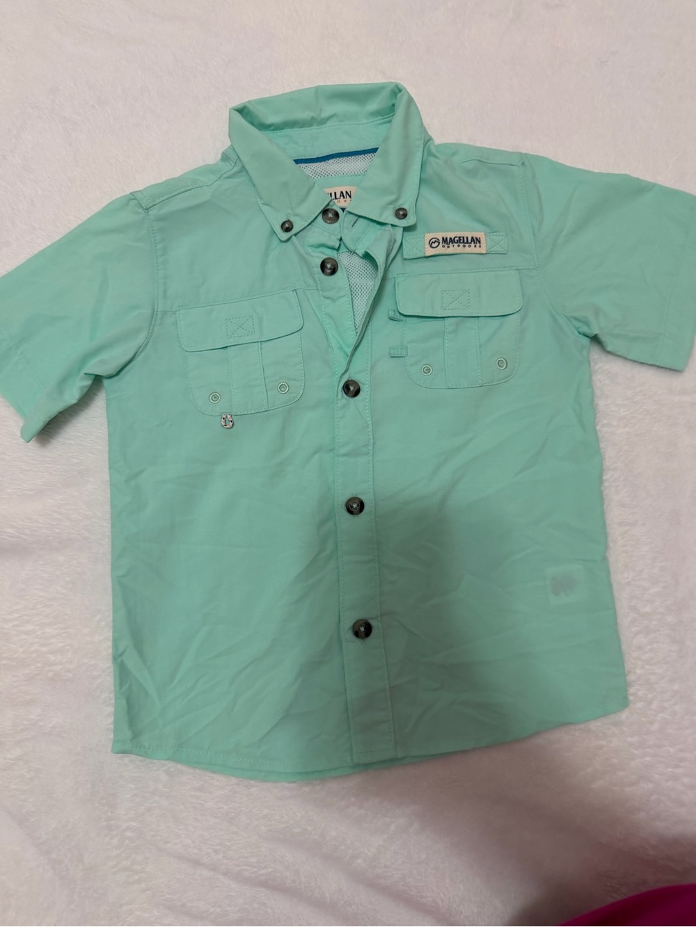 Magellan Outdoors Boys Short-Sleeve Button-Front Shirt in Mint Green